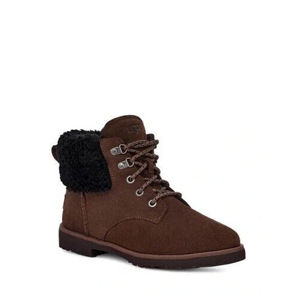 UGG Women's Romely Boots Size 7 Heritage Lace-Up Brown Burnt Cedar Suede NIB - Picture 1 of 13